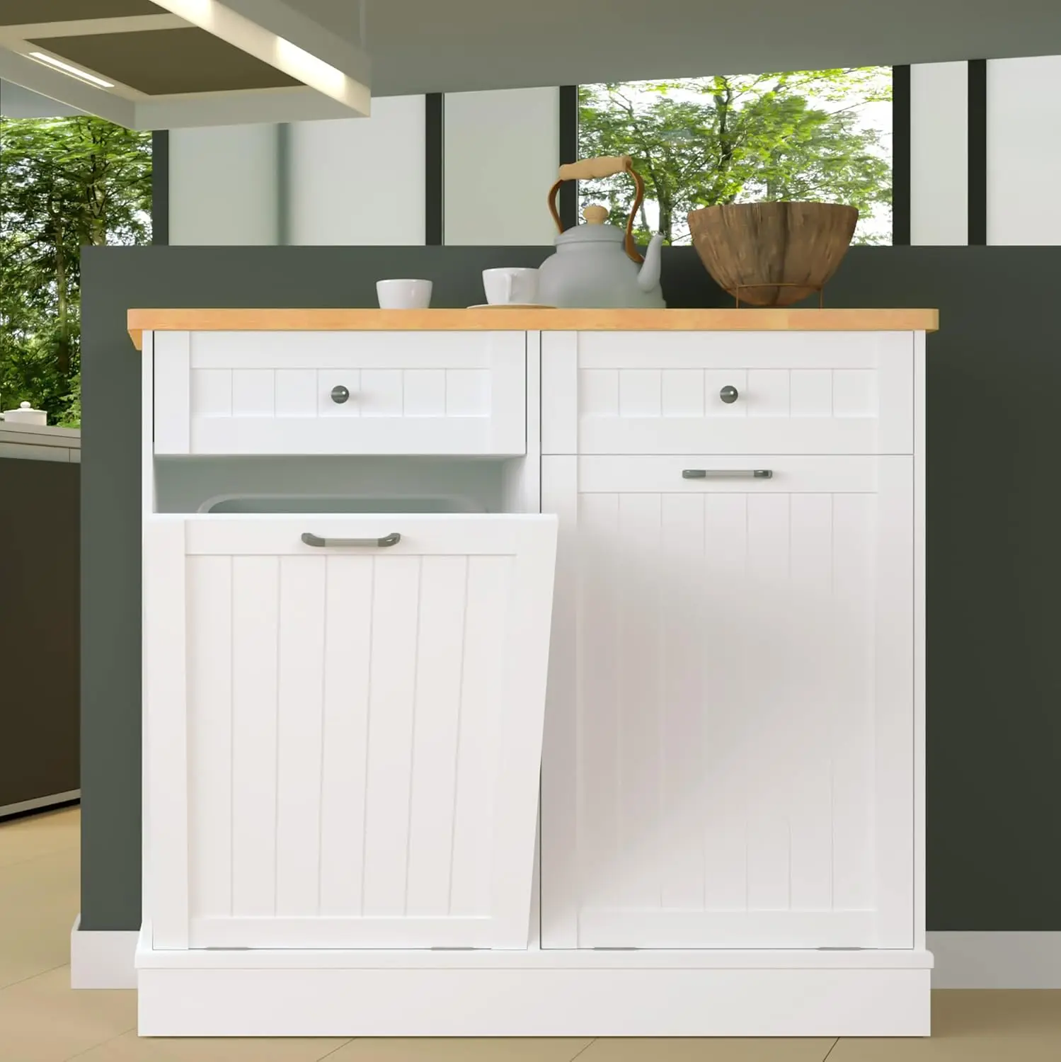 Tilt Out Trash Cabinet 10 Gallon Wooden Free Standing Laundry Sorter Cabinet,Tilt Out Trash Cabinet Can Bin Kitchen