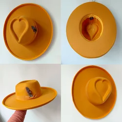 Gelb neue Liebe Fedora Hut 10cm Krempe Fedora Hut grün Männer und Frauen Bogen breite Krempe Panama Hut Unisex шапка женская