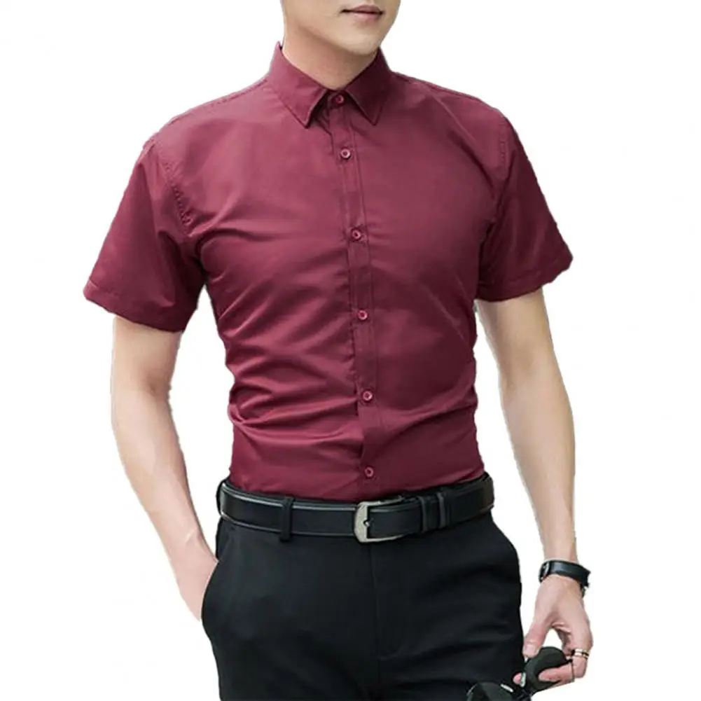 

Men Summer Dress Shirt Slim Fit Short Sleeve Shirt Turn-Down Collar Button Up Shirt for Office Date Business Wear Blouse Top New