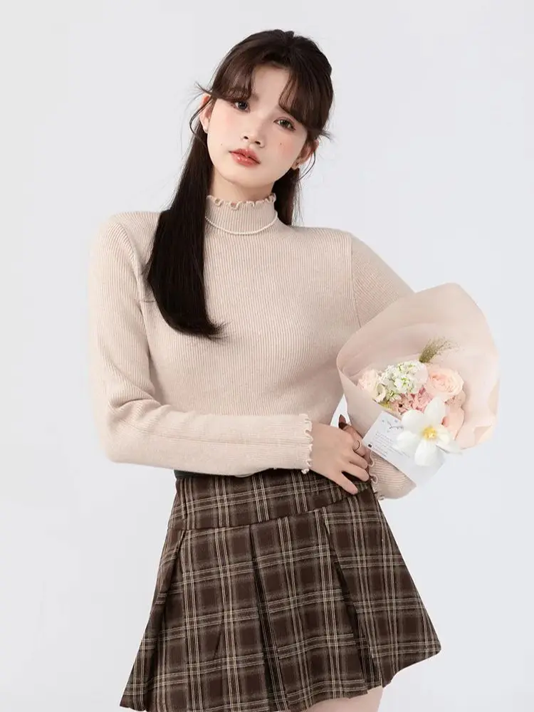 

Women's Winter Thermal Base Layer Autumn Winter Knitted Stretch Long-Sleeved Turtleneck Slim-Fit Thermal Top Lace