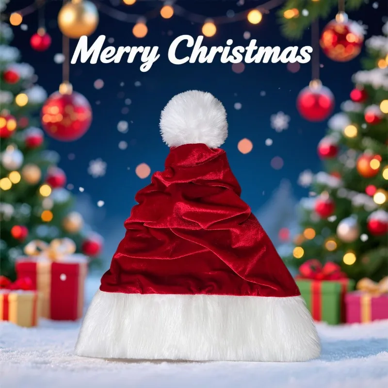 

Christmas Hat Santa Claus Red Christmas Costumes for Men and Women Red Christmas Hats Velet with White Feather Edge Hairball