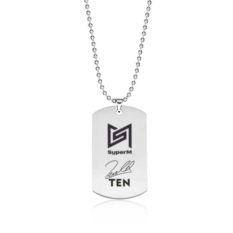 Kpop SuperM Necklace Creative Personal Signature Pendant Stainless Steel Engraved Hanging Tag Pendant