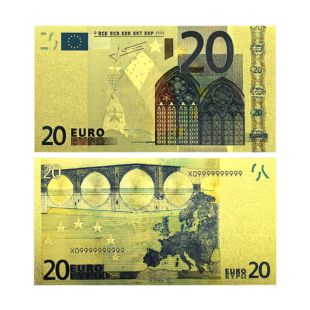 Euro Gold Foil Banknote 5/10/20/100/200/500/1000 Euro Handicraft Decoration Card Collection Holiday Gift