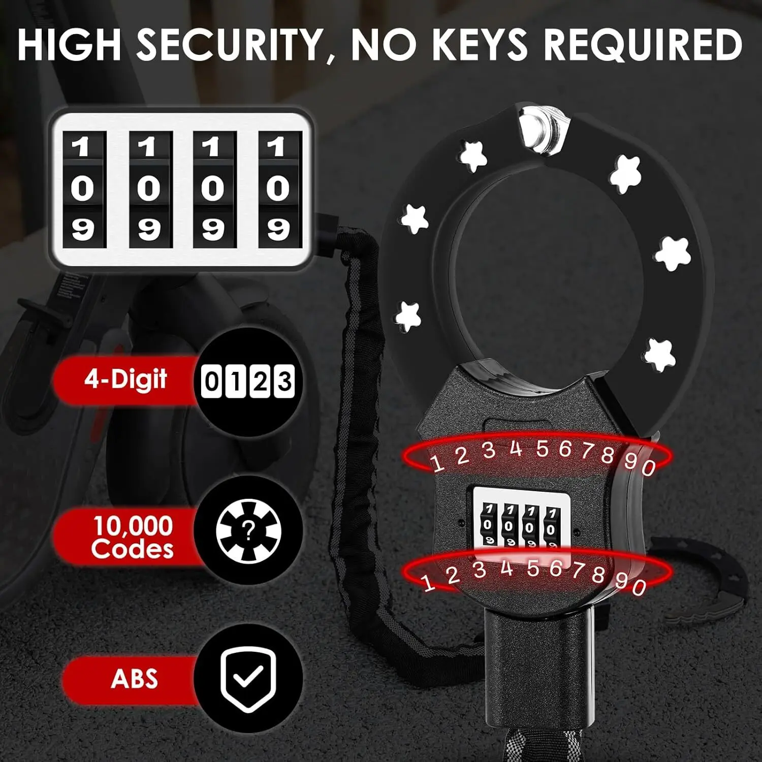 E-Scooter Security Locks Chain Link Handcuff Lock 93cm Lang E Scooter Lock with Combination Code w/ 3L Waterproof Bag Black