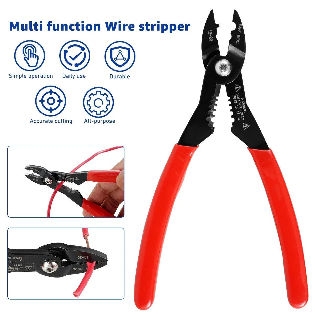 

Wire Stripper 12/14/16/18/20AWG Cable Cutter Stripping Tool Handheld Cable Stripper Crimper Wiring Hand Tool Wire Cutting Plier