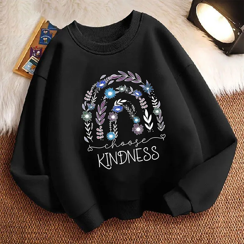 New Choose Kindness with Flower Printed Hoodie Kids Children's Sweatshirt Hoody for Boys Girls Casual Hoodies Hip Hop Clothes