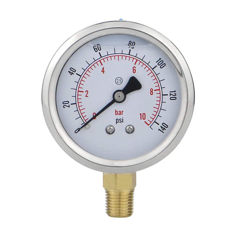 Manómetro hidráulico de alta calidad, precio barato, acero inoxidable, 2,5 "/63mm, llenado de glicerina inferior, agua, Gas, aceite