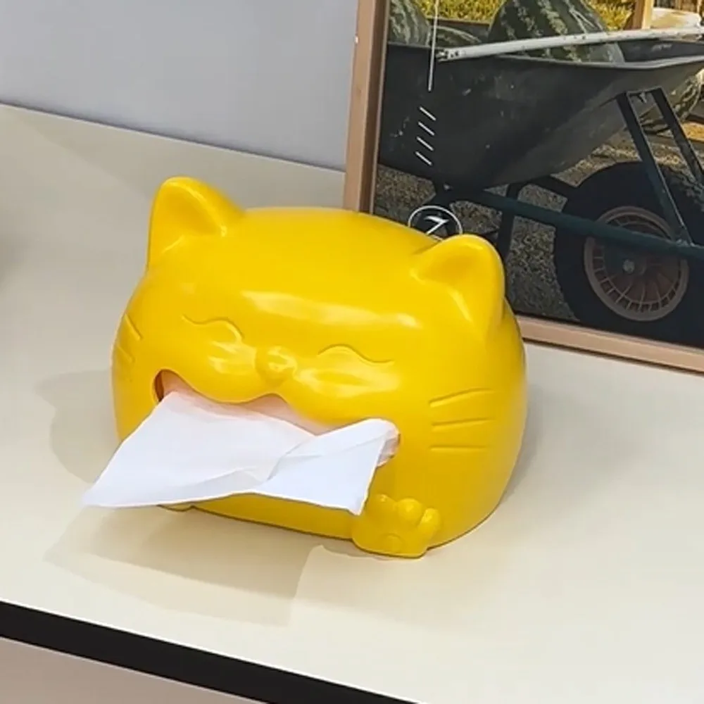 Room Decoration Model Toy Cat Tissue Box Cartoon Collectible Napkin Storage Box Cute Creative Animal Napkin Holder Children/Kids