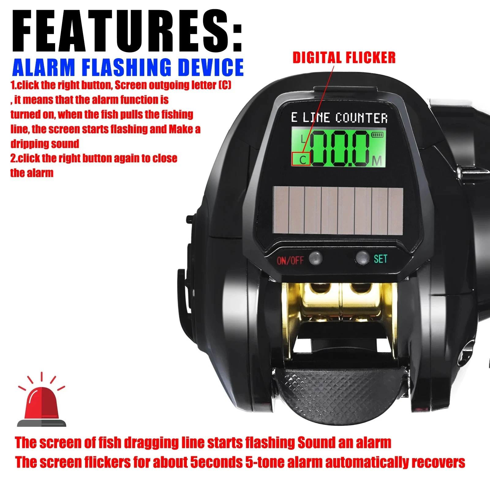 New Electronic Baitcasting Fishing Reel Led Screen USB And Solar Charging 7.2:1 Sea Saltwater Waterproof Cast Drum Wheel Casting