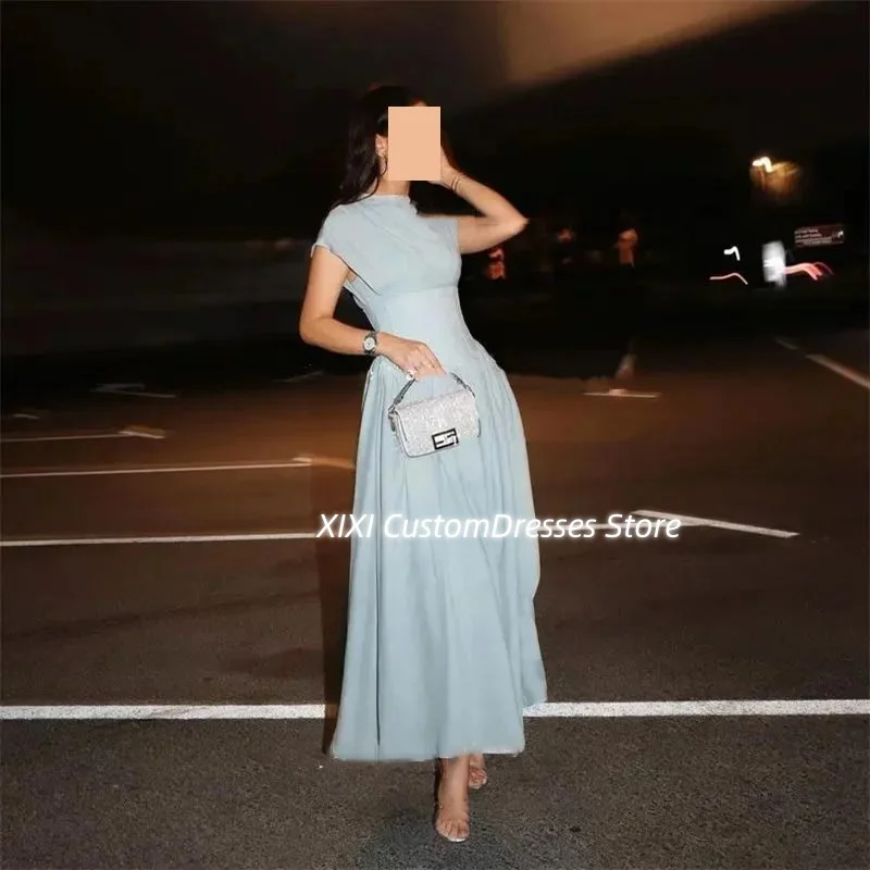 

Customized Luxury Evening Dresses Scoop Neckline A-Line Prom Dresses Ruffle Floor-Length Vestidos De Festa Birthday Dresses Luxu