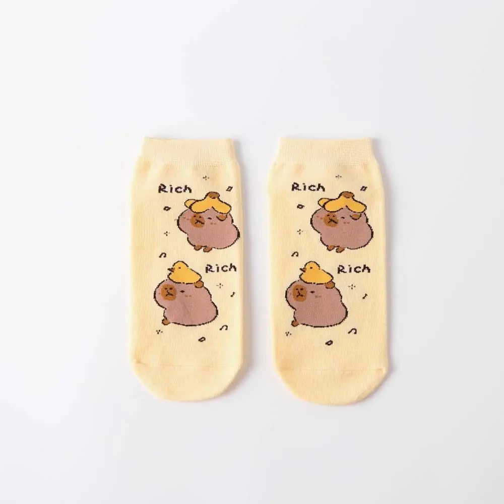 Funny Anime Capybara Socks Cotton Letter Short Ankle Socks Patchwork Boat Socks for Women Outdoor