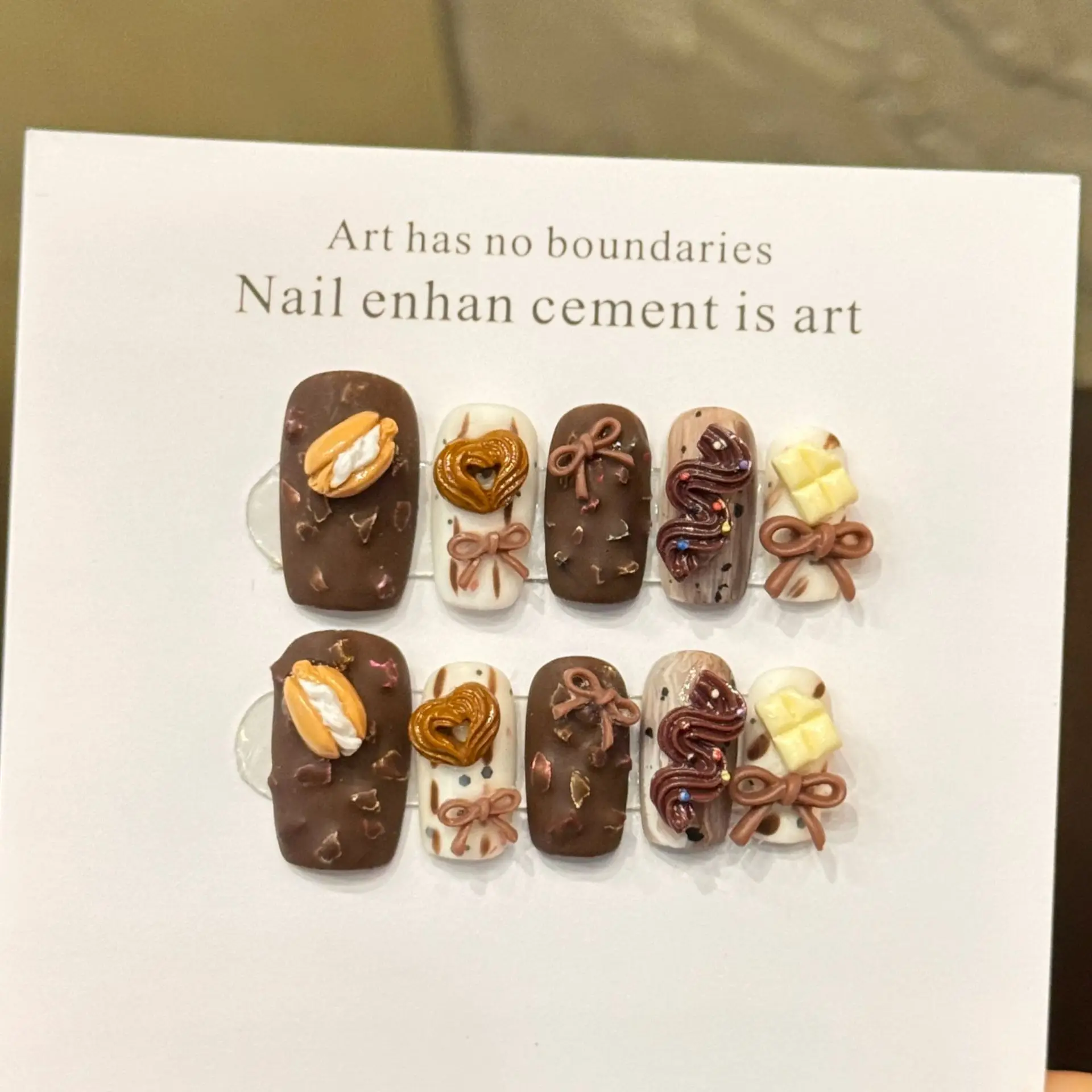 10 PCS Luxury Handmade Press on Nails Middle Square Cute cartoon Design with 3-PIECE Tool Adhesive Nail Glue Tabs