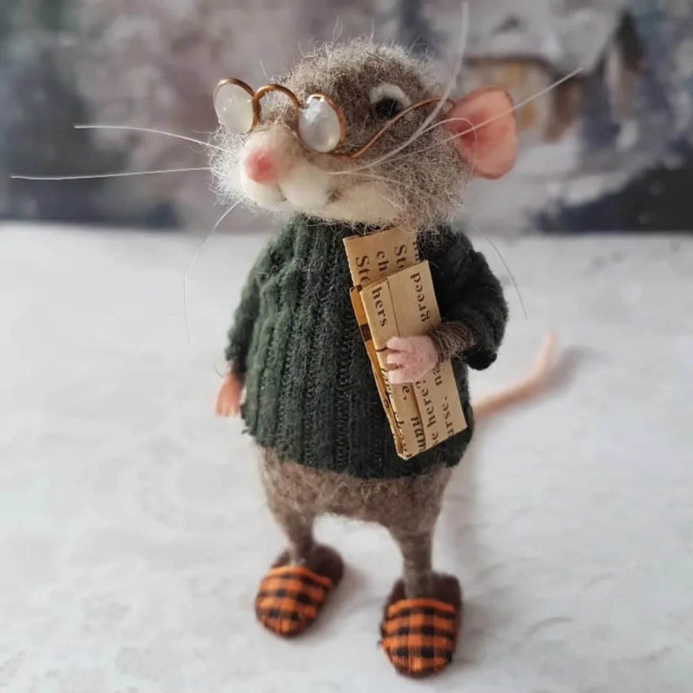 Christmas Needle Felted Mouse Ornaments Cute Cartoon Wool Felted Mouse Handmade Material Package Doll Craft Decorations