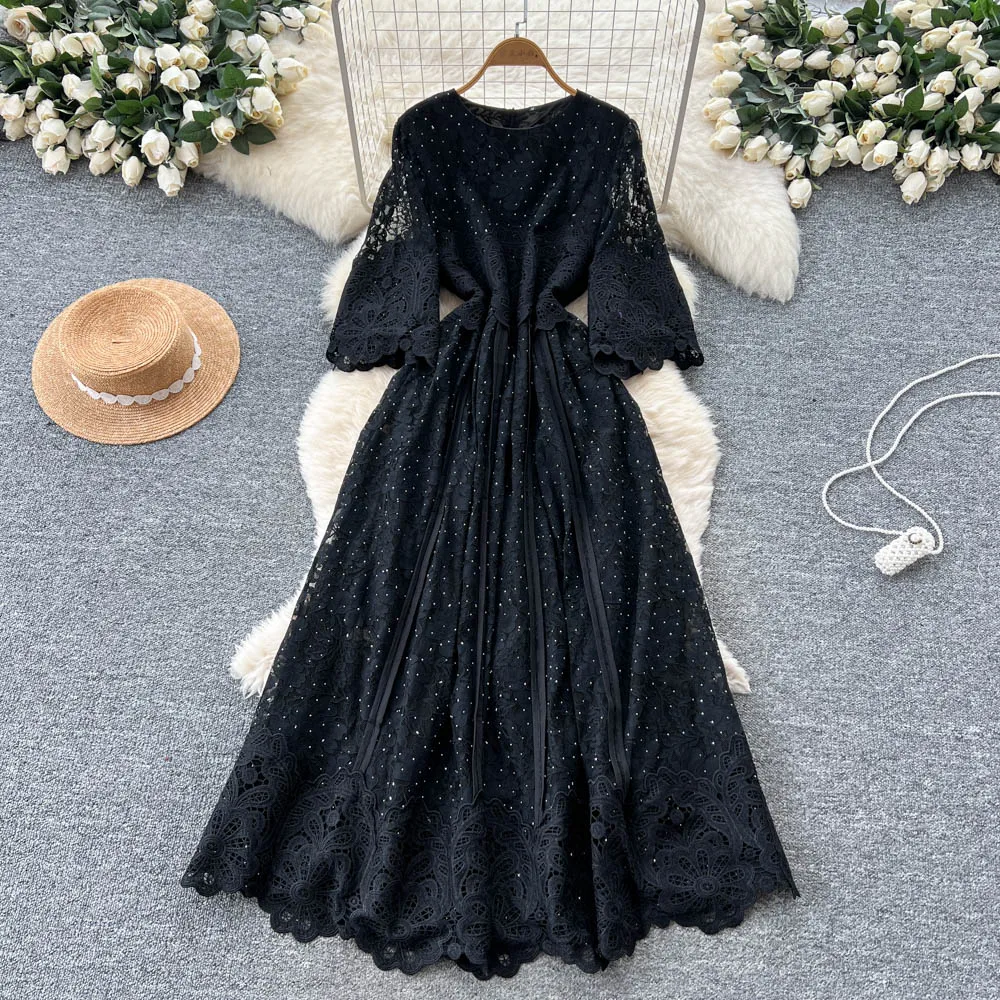 Robe moulante élégante en dentelle strass, Slim, Club de fête, Vesditod, Vintage, mode coréenne, vêtements pour femmes