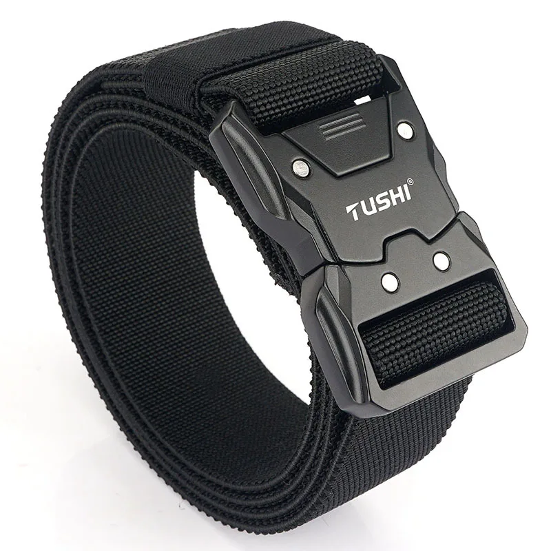 TUSHI Official Genuine Tactical Belt Quick Release Elastic Belt Metal Buckle Casual Tooling Training Belt Men\'s Trousers Belts