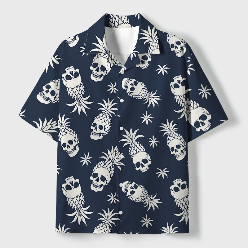 Men's T-shirt Pineapple Skull Print 3D Adult and Children's Parent-child Flower Shirt Hawaii Vacation Breathable Top