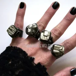 RM43266 Cubic Raw Pyrite Crystal Ring Large   Statement  Halloween