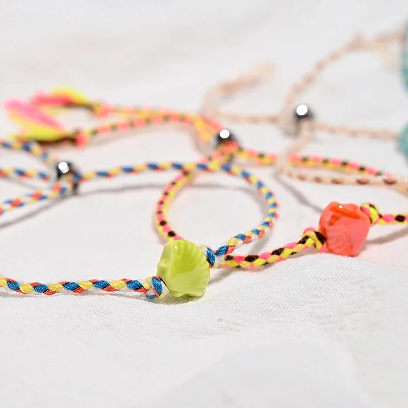 【DJyoe】سوار من السيراميك على شكل صدفة للنساء، بوهيمي قابل للتكديس، حبل ملون، سوار معصم ساحر، إكسسوارات عصرية