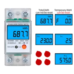 AC 80A110V/220V Din Rail Single Phase Energy Meter LCD Digital Backlight kWh Power Consumption Meter Wattmeter Electronic Reset