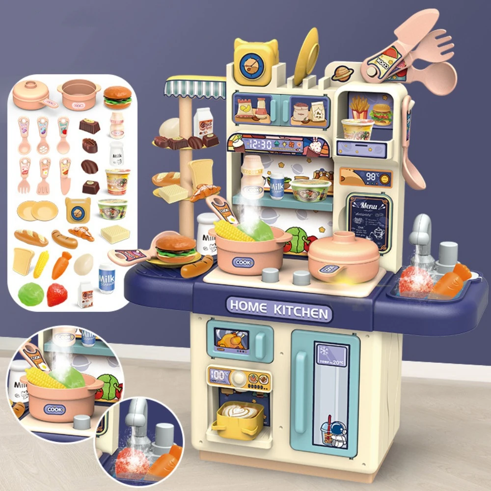 New Mini Children Kitchen Set Simulated Tableware Kitchen Counter Play Set Cook Food DIY Pretend Play Role Gift