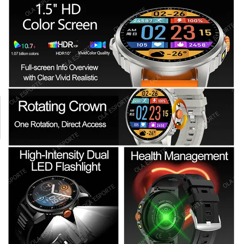 Imagen 2 del producto 2025 nuevo reloj inteligente para deportes al aire libre pantalla HD de 2,01 pulgadas linterna LED Bluetooth reloj inteligente parlante para hombres mujeres regalos de vacaciones