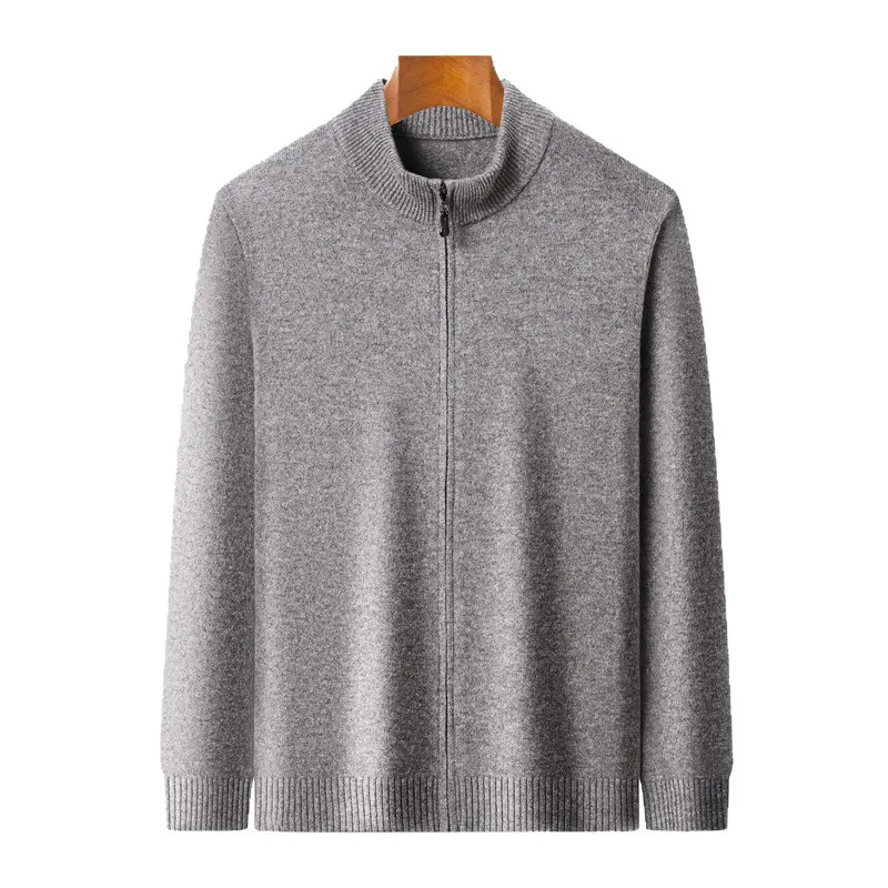 ٪ ميرينو الصوف الرجال سترة طويلة الأكمام سترة صوف الخريف الشتاء جديد الوقوف طوق بلون سترة ملابس خارجية سميكة