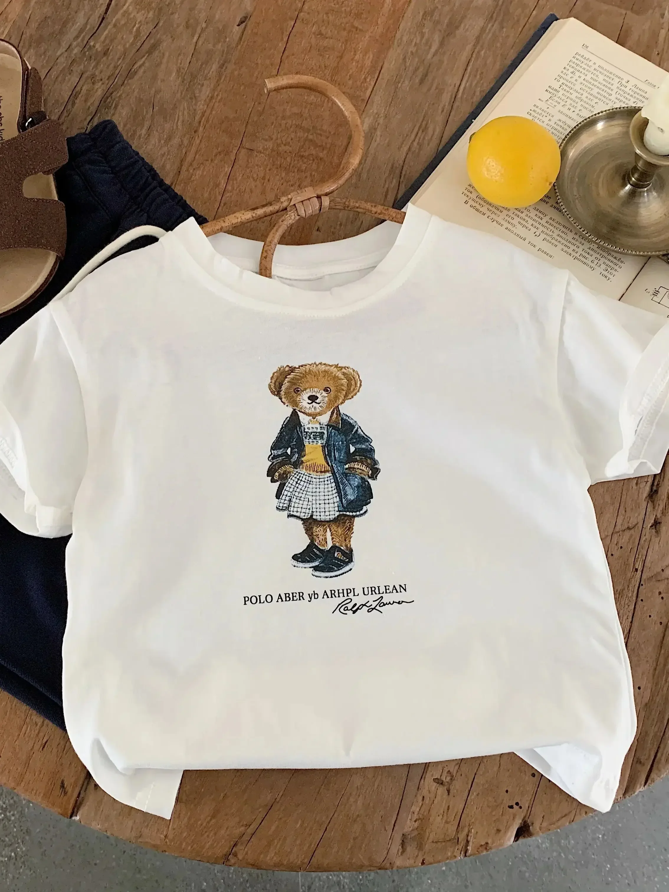 2026 Kinder-T-Shirt mit Rundhalsausschnitt aus reiner Baumwolle, Sommer-T-Shirt mit Cartoon-Bären-Print, bedrucktes Oberteil im koreanischen Stil für Jungen und Mädchen. – Detail 17