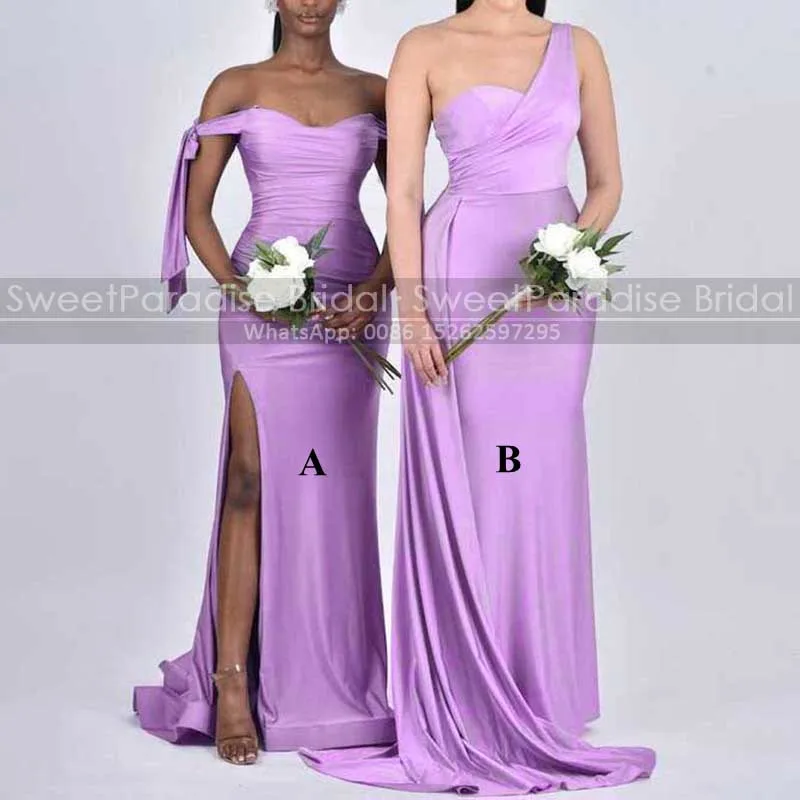 Lavender Long Mermaid Bridesmaid Dresses For Women Side Split Customized Sheath Wedding Party Dress Maid Of Honor