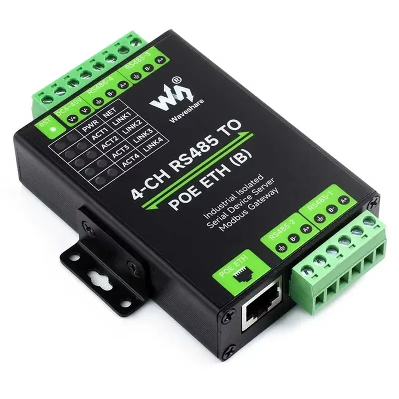 ABDE-Waveshare الصناعية معزولة 4CH RS485 إلى POE ETH محول إيثرنت دعم Modbus/MQTT/JSON تصميم DIN-Rail الصناعي