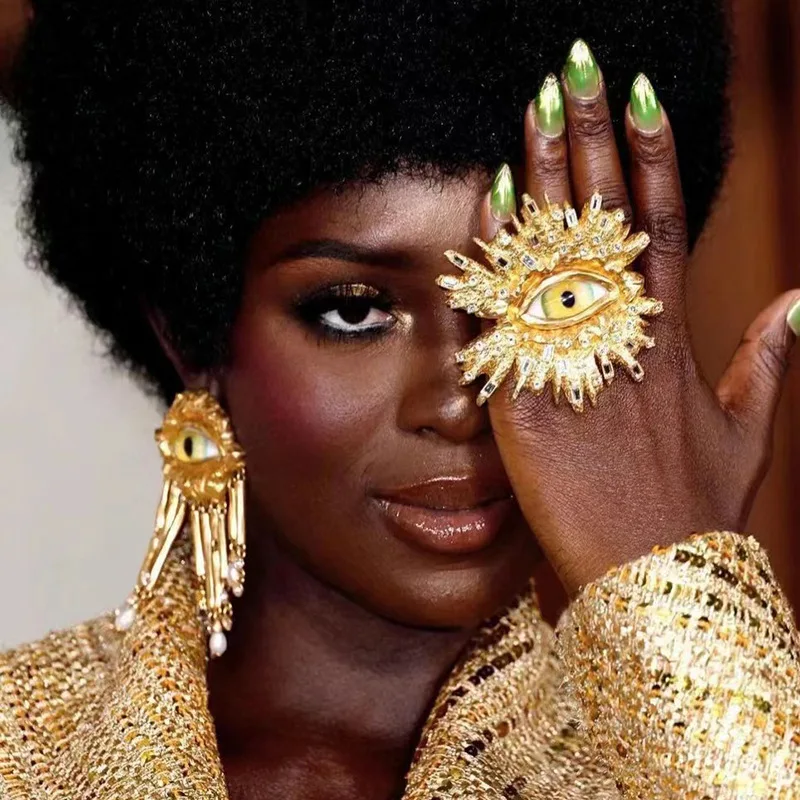 אישיות מוגזם rhinestone עגילי עיניים גדולים וינטג 'עגילי סיכת טבעת עגילים משובצים אביזרים לנשים