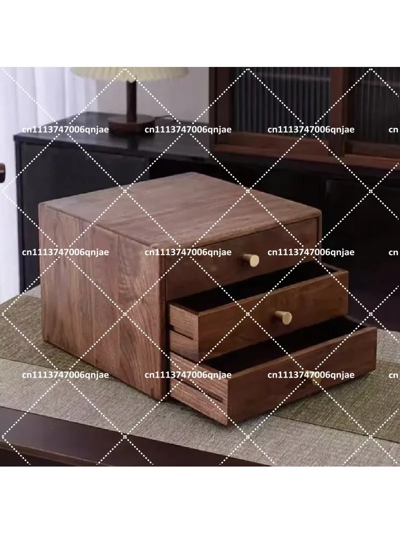 Black Walnut Desktop with Three Drawers, Large Capacity Storage Box for Home Office Use