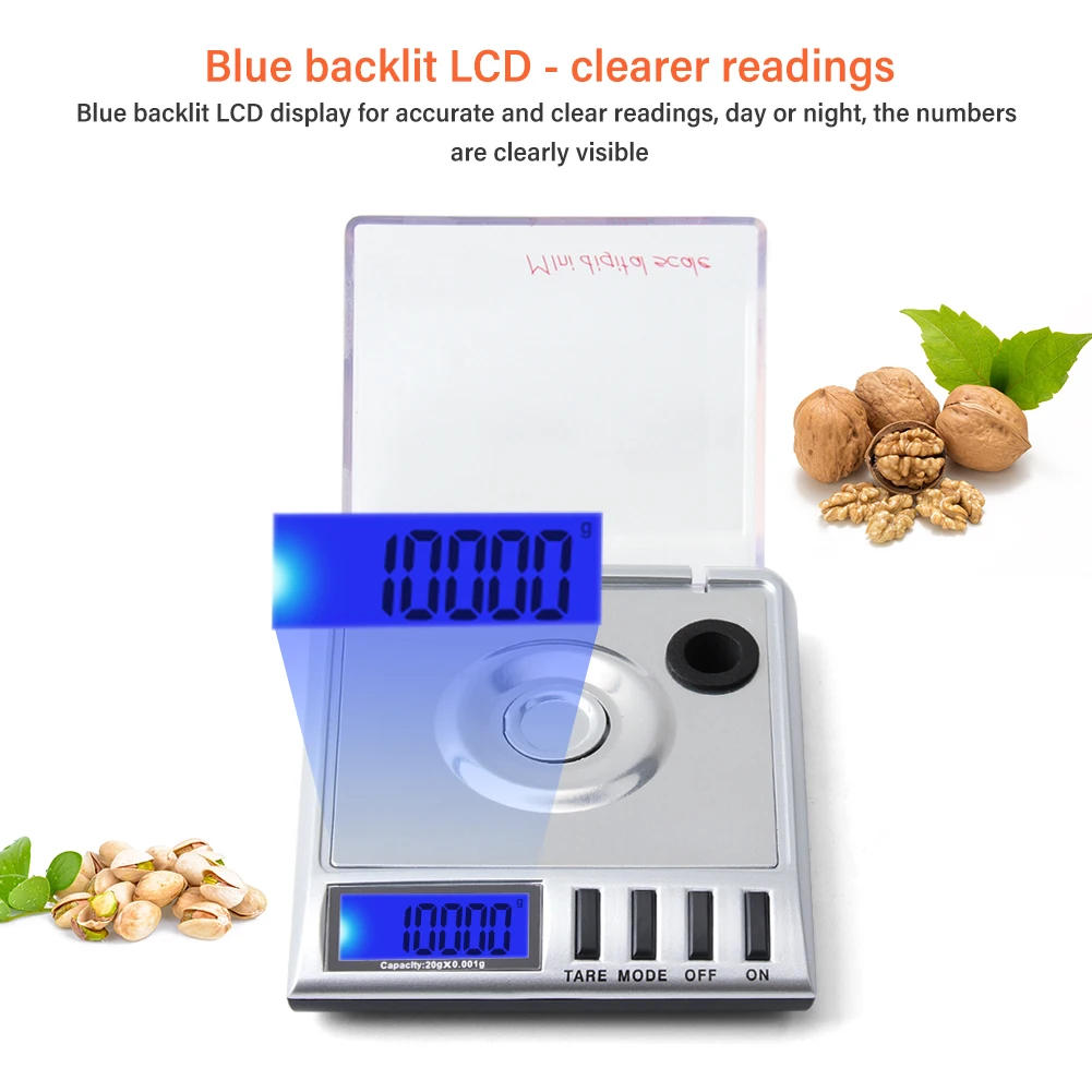 10g 20gx0.001 Mini Digital Pocket Jewelry Scale High Precision Diamond Gem Scales Electronic Balance Standard Weights Included