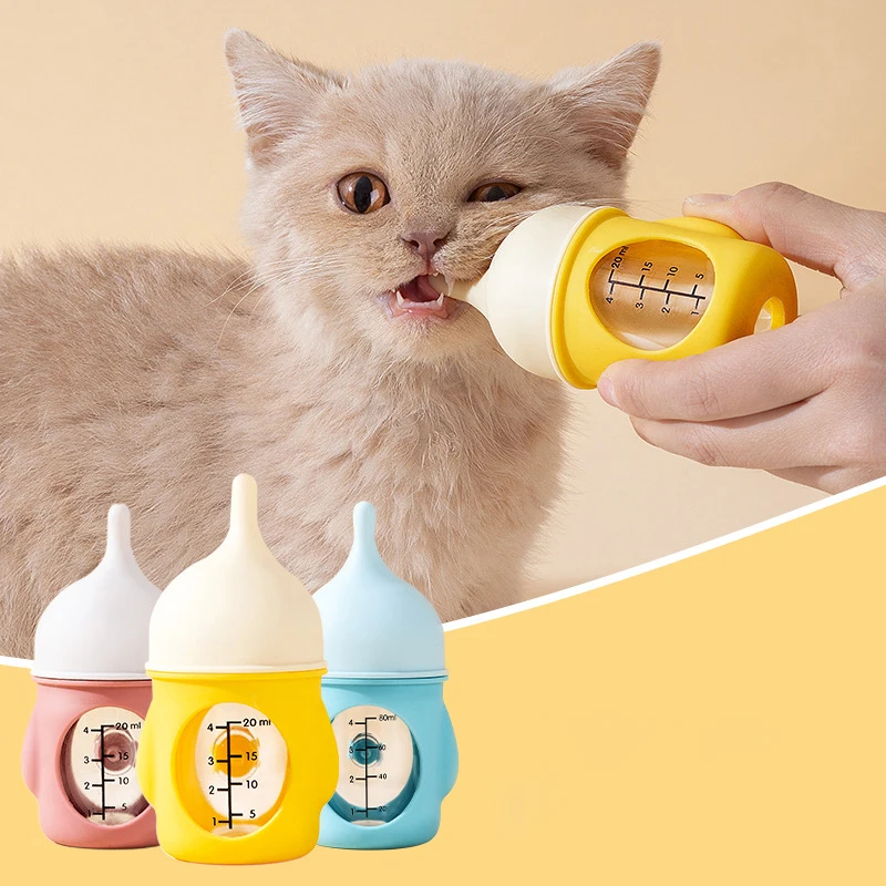 

20/80ml Anti-slip Silicone Puppy Bottles Durable Anti-Choking Kitten Feeding Bottle with Visual Scale Puppy Supplies