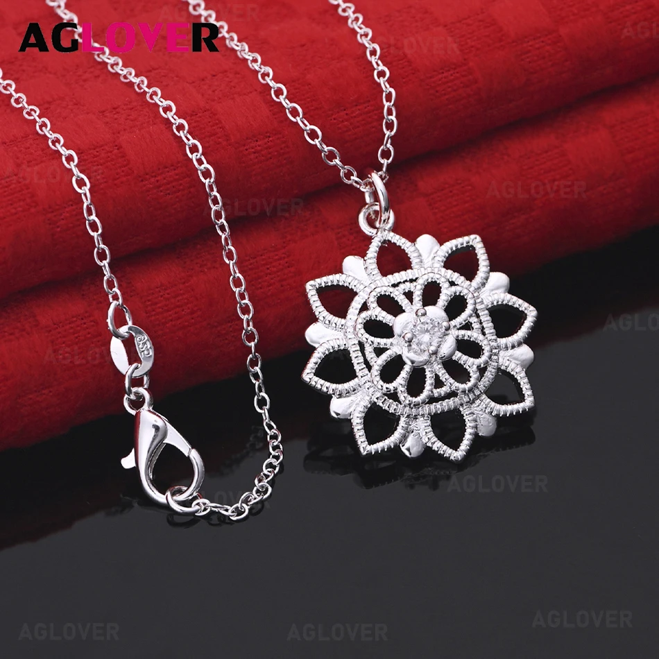 

AGLOVER 925 Sterling Silver Hollow Snowflake Pendant Necklace Daily Accessories Women's Simple and Atmospheric Jewelry