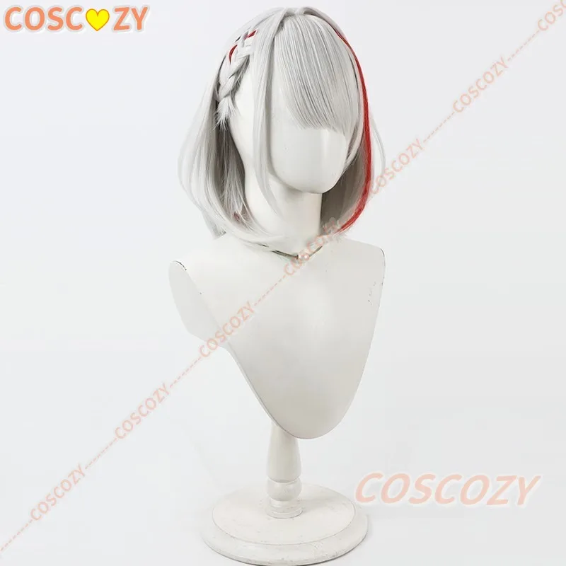 Juego Azur Lane KMS Duisburg pelucas de Cosplay 30cm plata blanco mezclado rojo pelo corto pelucas sintéticas resistentes al calor para adultos