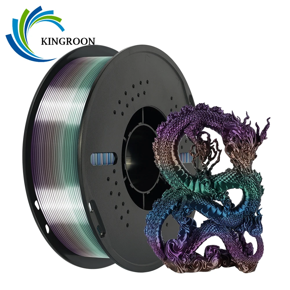

KINGROON Радужная шелковая нить PLA 1,75 мм, 1 кг, многоцветный градиент, материалы для 3D-принтера, изменение цвета, гладкий шелковистый пластик PLA, новый