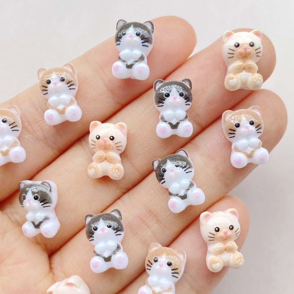 50pcs Resin Mini cartoon colorful cat, cat head cracker fish Flatback Rhinestone Nail Art DIY Party Scrapbook Accessories Crafts