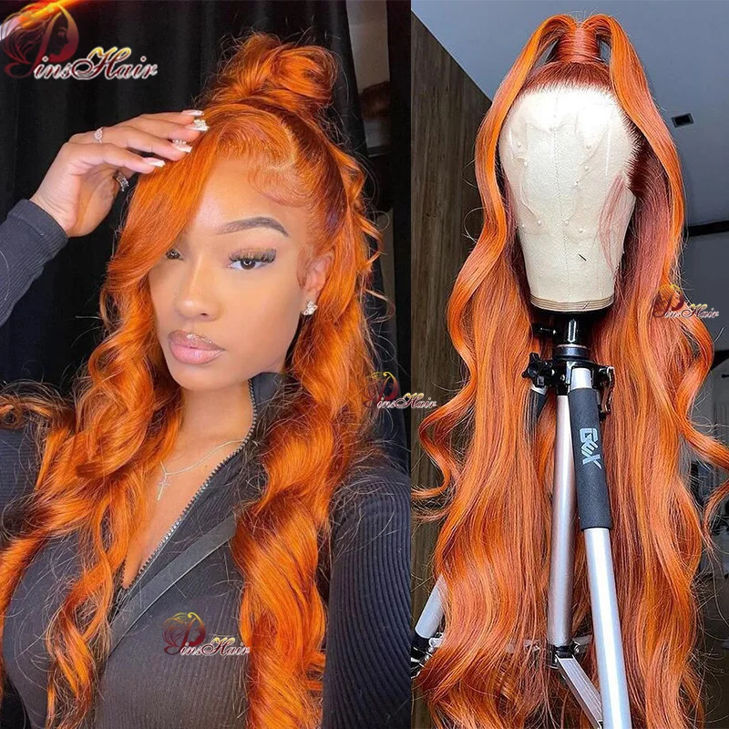 

Orange Ginger Lace Front Wigs 13x4 Body Wave Lace Front Wig Pre Plucked Honey Blonde Colored Human Hair Wigs For Women 30 Inch