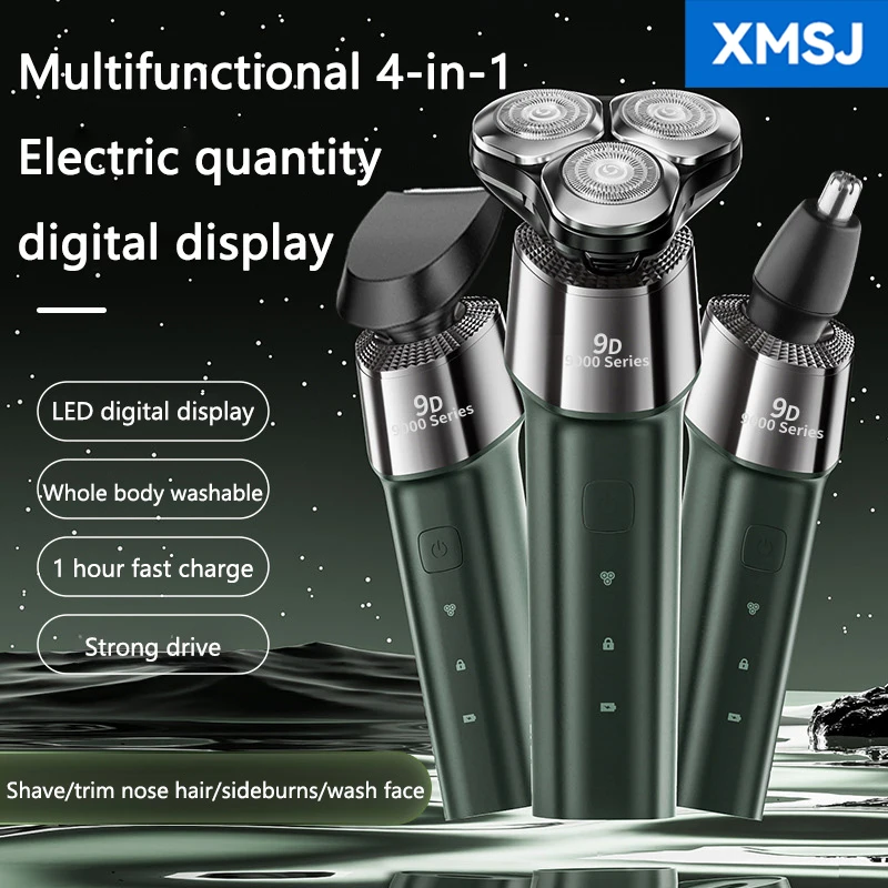 XMSJ شاشة ديجيتال ماكينة حلاقة كهربائية 4 في 1 كامل الجسم قابل للغسل سرعتين قابل للتعديل متعدد الوظائف العائمة رئيس الحلاقة للرجال