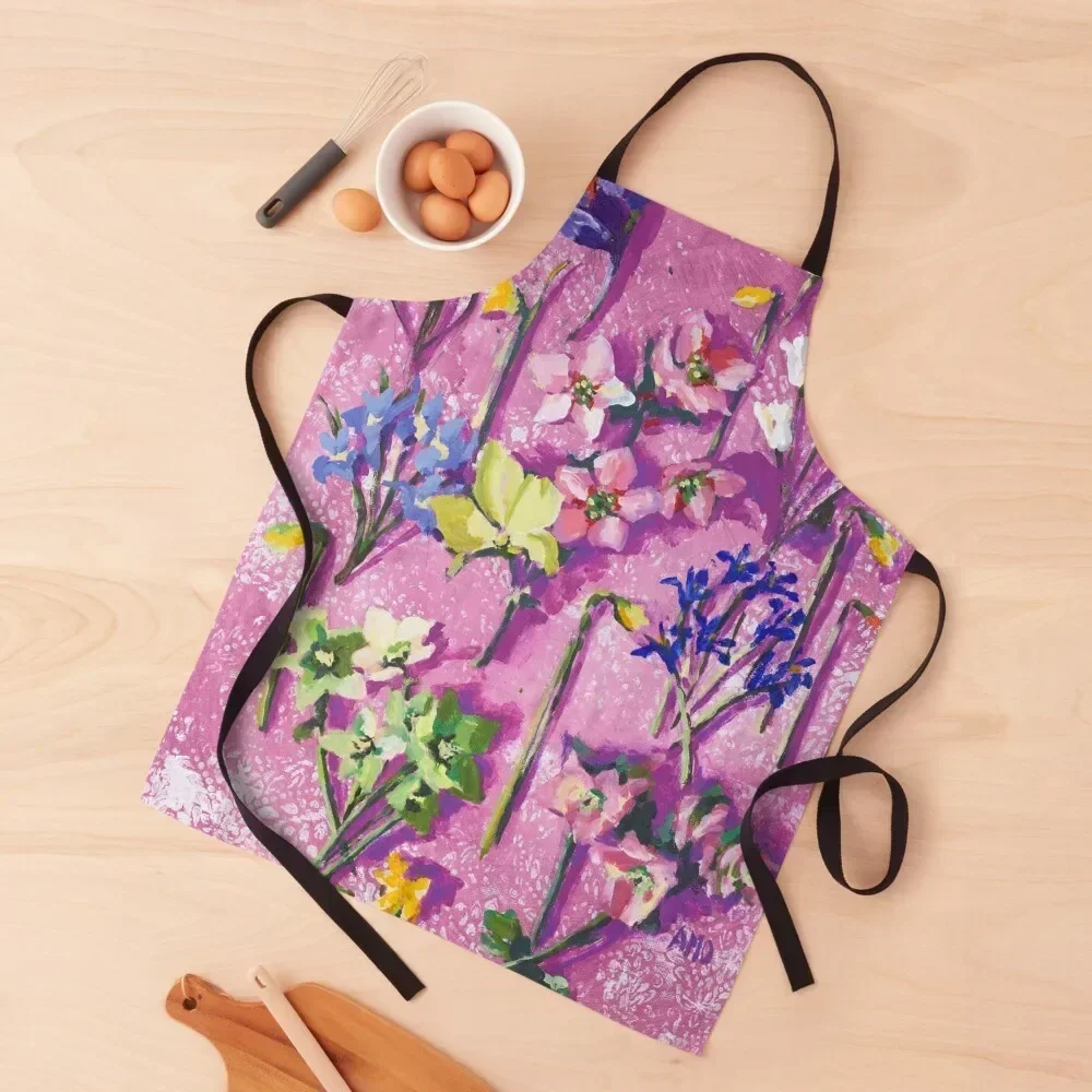 

Cut Flower Variety on Pink Patterned Background Apron painters work gowns for women cleaning Waterproof women Apron