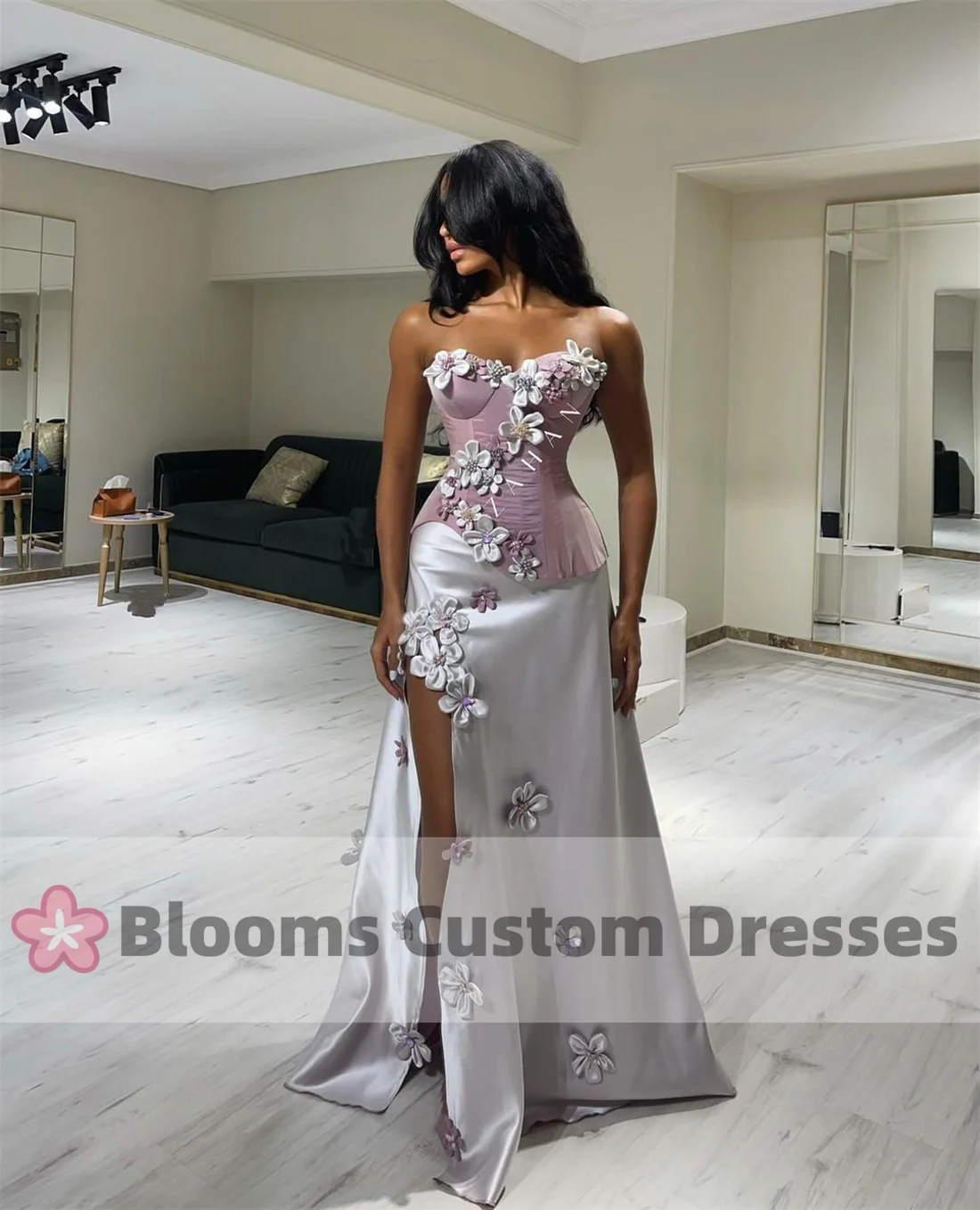 Customized Handmade Flowers Gorgeous Shawl Evening Dresses For Formal Occasion Satin Beaded Party Gown 2024 Luxury Prom Dress