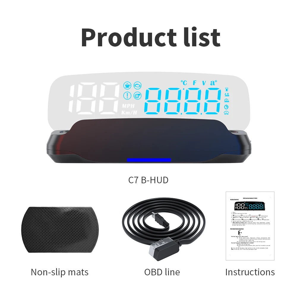 Car OBD Head Up Display Digital Speedometer Speed Monitor Clock Overspeed Alarm Water Temp Voltage RPM Gauge On Board Computer