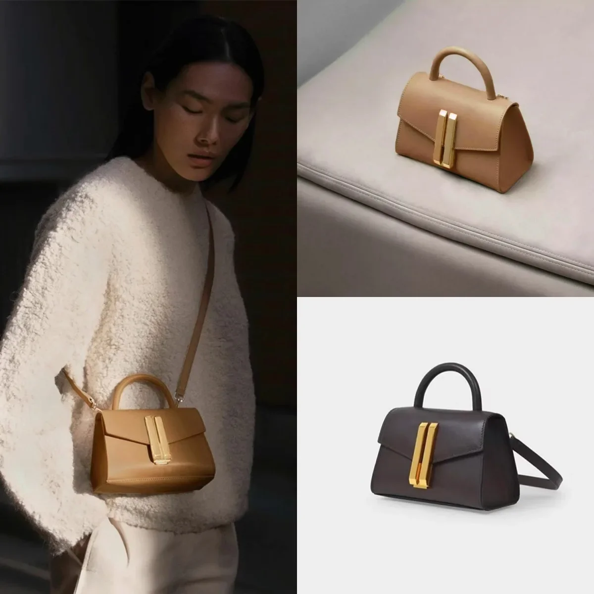 ADemellier NanoMontreal New First-layer Cowhide Messenger Handbag, The Same Women's Bag As Princess Kate