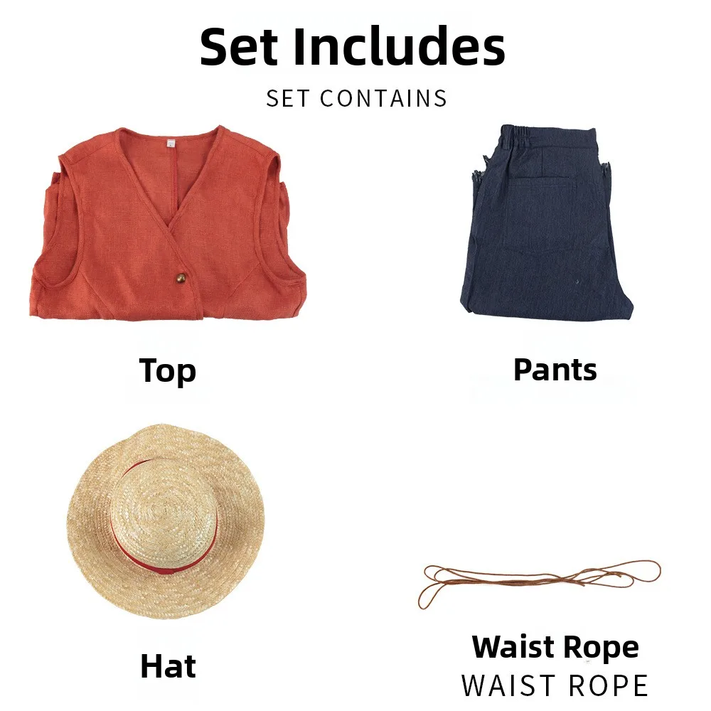 Real-World Cosplay Costume Men's Vest loween Performance Outfit  Movie Version Luffy Cosplay Costume