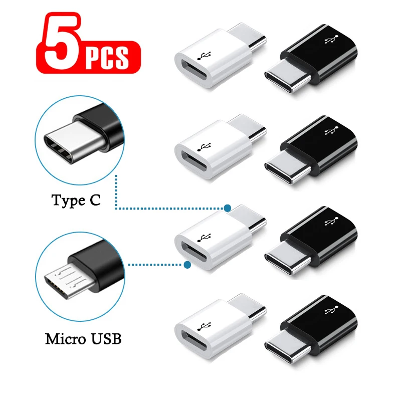 1/3/5pcs Adapter Micro USB Conversion Type-C Adapter Data Cable Converter Charging Data Cable 2 In 1 Mobile Phone Accessories