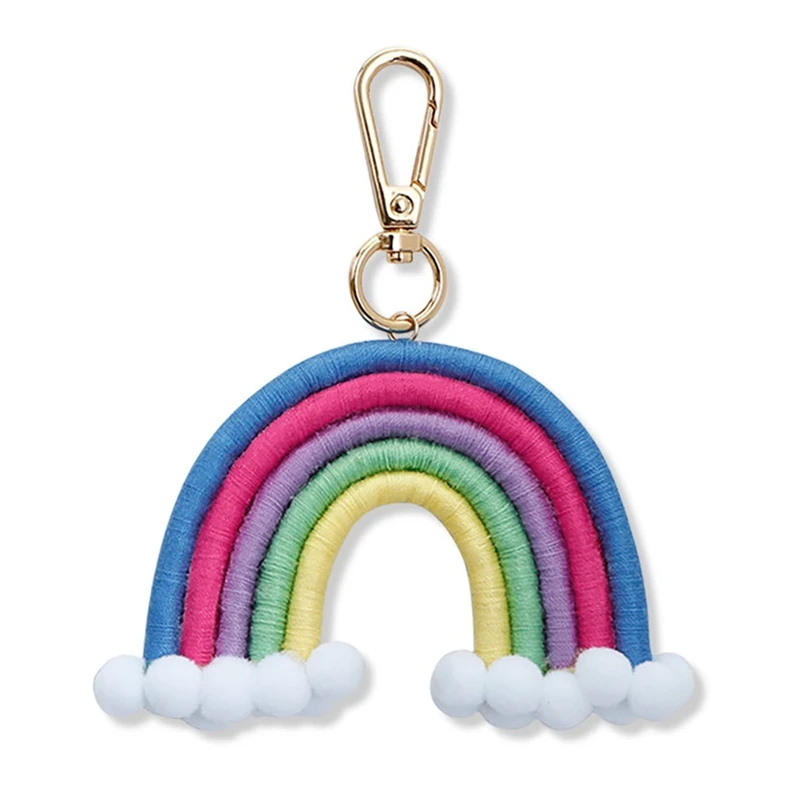 Macrame Rainbow Keyring, พวงกุญแจทอมือ, จี้กุญแจสีรุ้งสีสันสดใสโบฮีเมียนสําหรับกระเป๋าถือกุญแจรถ