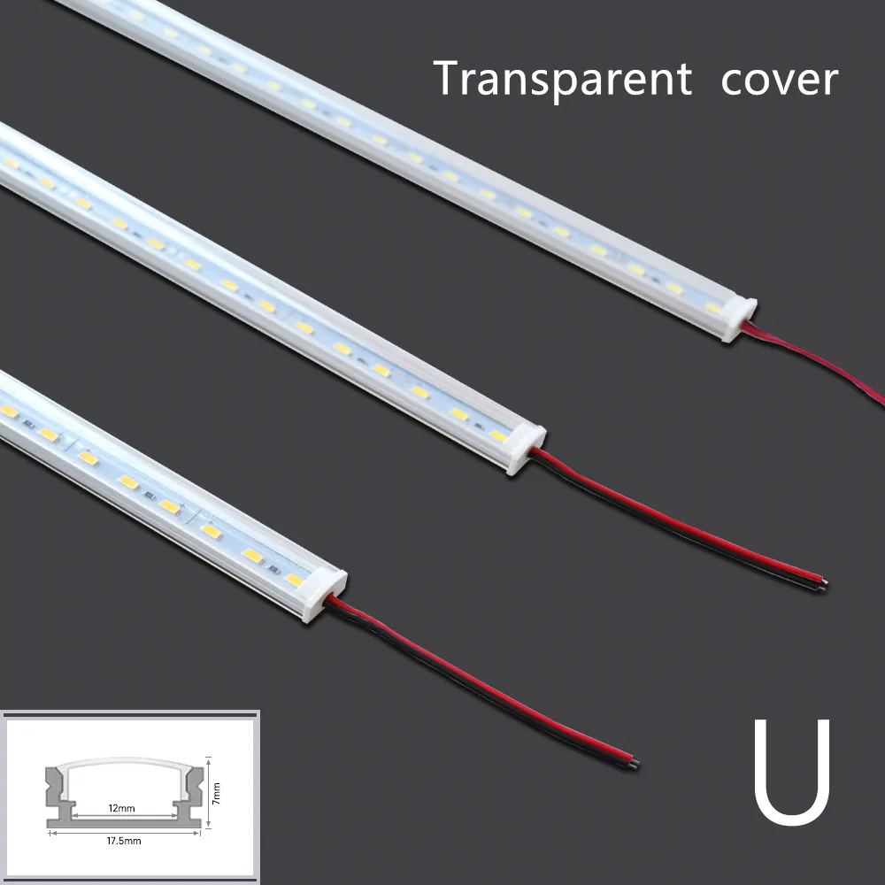 1-20PCS 12V DC 50cm 20inch LED cabinet light, 5630 36 led /0.5m flat U-shaped led rigid light bar Transparent / Milky cover