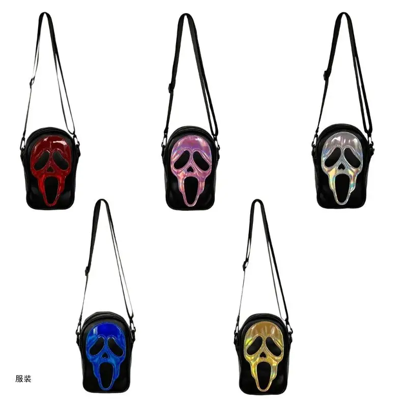 D0UD Halloween Shoulder Bags Trendy Zipper Skull Crossbody Bag for Trendy Individuals
