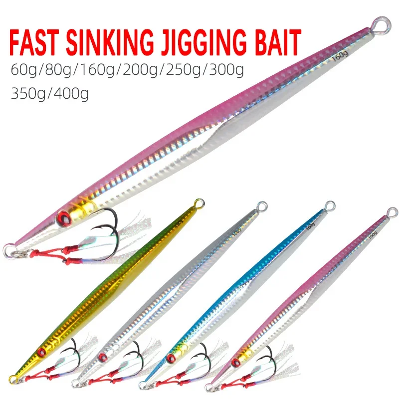 Pesca in mare Jigging Lure 60g-400g Affondamento rapido Piastra di ferro Agitazione lenta Piastra di ferro luminosa Maschere di metallo Esca artificiale