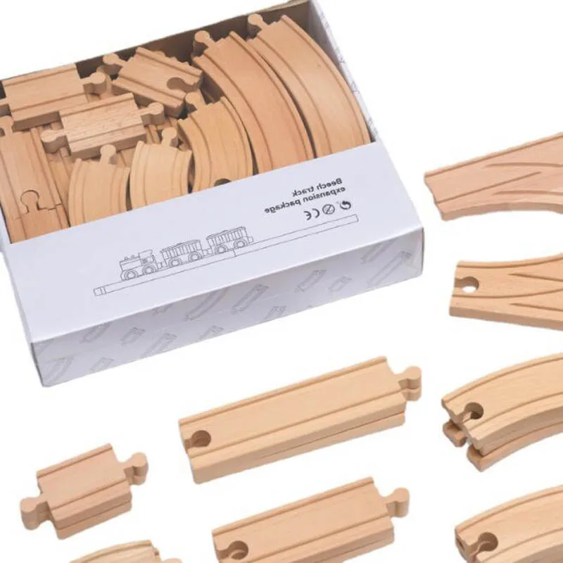 

20-37PCS Wooden Electric Train Track Set DIY Beech Wood Track Accessories Track Expansion Compatible With Brand Train Toys